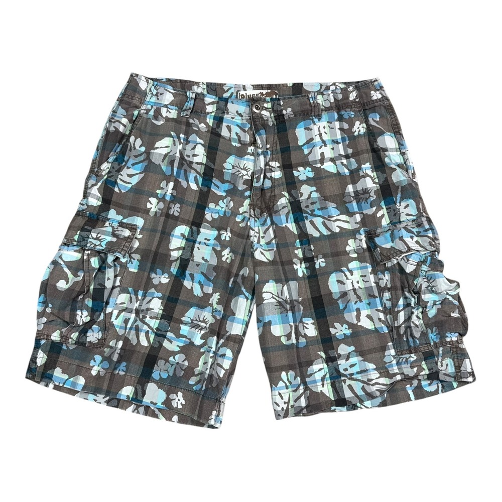 Plugg Y2K Plaid Floral Multicolor Cargo Shorts Men's 36